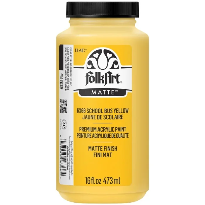 Acrylic Paint Matte Sch Bus Ylw Folkart 16Oz