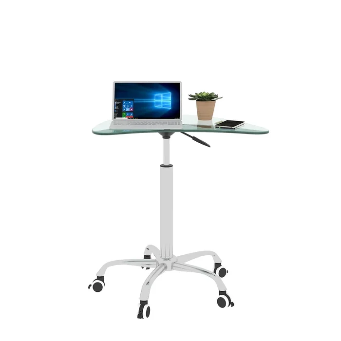 Adjustable Height Transparent Tempered Glass Table Desk Table With Lockable Wheels Adjustable Range 24.2 ” 32.7 ” Transparent Glass