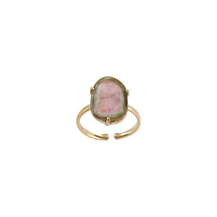 Adjustable Round Prong Setting Watermelon Tourmaline Ring