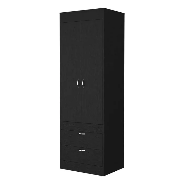 Alabama Armoire, One Large Cabinet, Two Drawers Black Mdf Engineered Wood