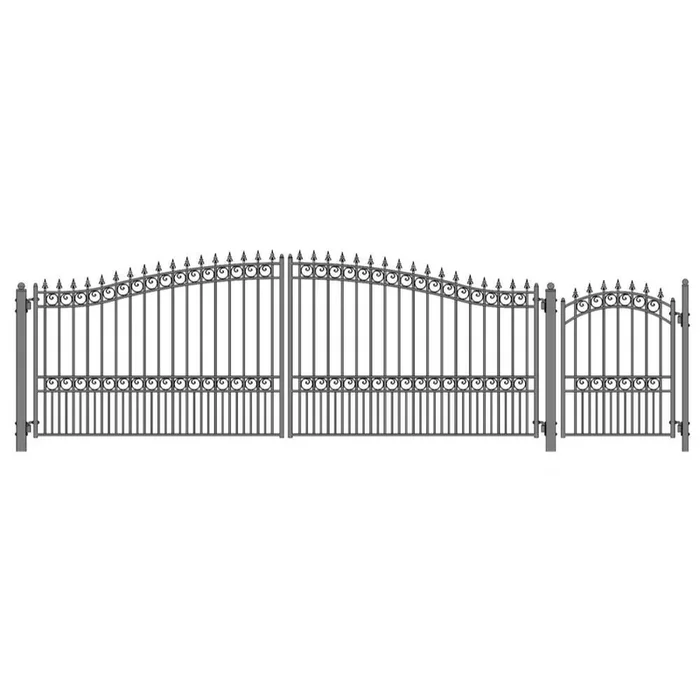 ALEKO London Style 18 ft. x 6 ft. with Pedestrian Gate Black Steel Swing Dual Driveway Fence Gate