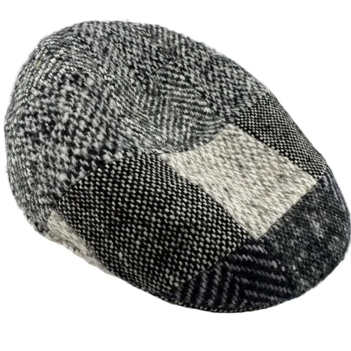 Alfonso D’Este Light Grays Patchwork Flat Cap | Italian Wool Ivy Cap | FunkyBrims