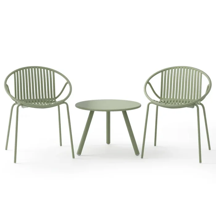 All Weather PP Patio Conversation Set with Round Coffee table and 2 Chairs