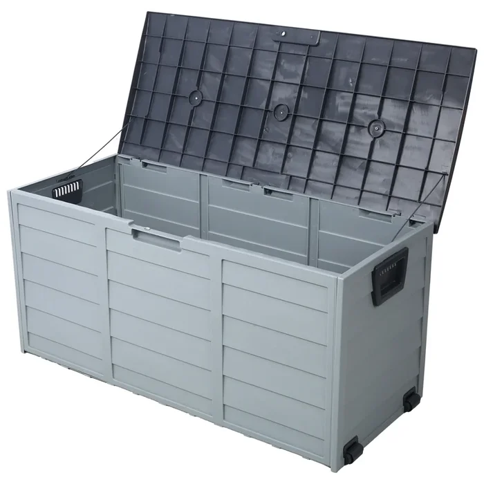 All Weather Uv Pool Deck Box Storage Shed Bin Backyard Patio Outdoor W Wheel,75 Gallon Resin Deck Box Organization And Storage For Patio Furniture Outdoor Cushions,Garden Tools And Pool Toys Gray Plastic