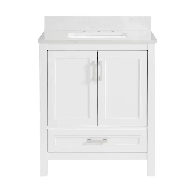 allen + roth Crest Hill 30-in White Undermount Single Sink Bathroom Vanity with Engineered Carrara Marble Top