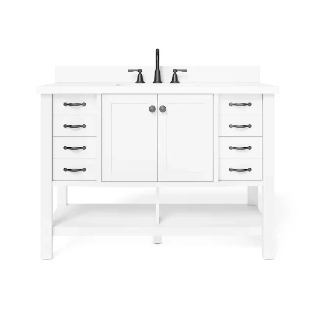 allen + roth Kingscote 48-in White Undermount Single Sink Bathroom Vanity with White Engineered Stone Top