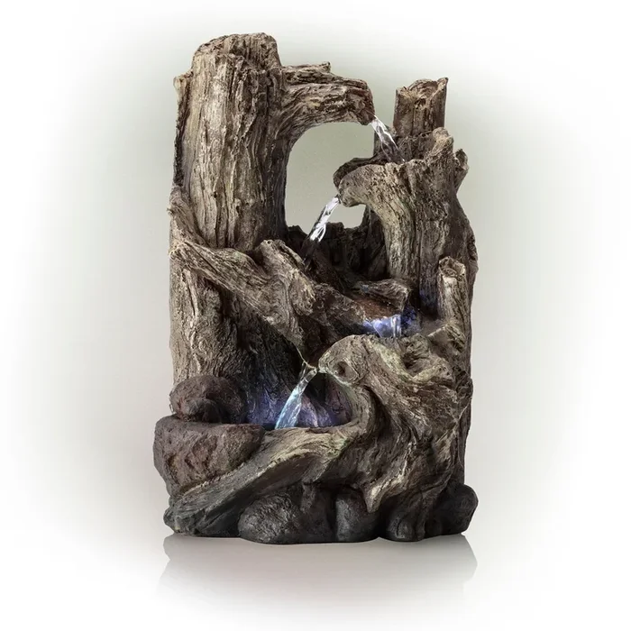 Alpine Corporation 5-Tier Rainforest Tree Trunk Water Fountain with LED Lights