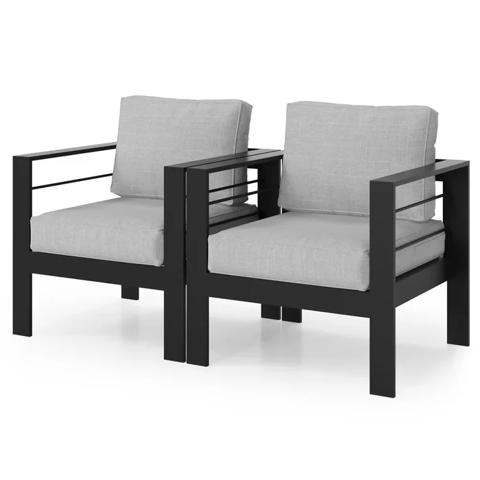 Aluminum Outdoor 2 Pcs Sofa Patio Couch, All Weather Metal Outdoor Couch With 5″ Thick And Soft Cushion Light Gray Light Gray Aluminium