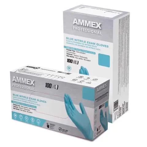 Ammex Professional Nitrile Disposable Exam Gloves Large Blue Powder Free 100 pc
