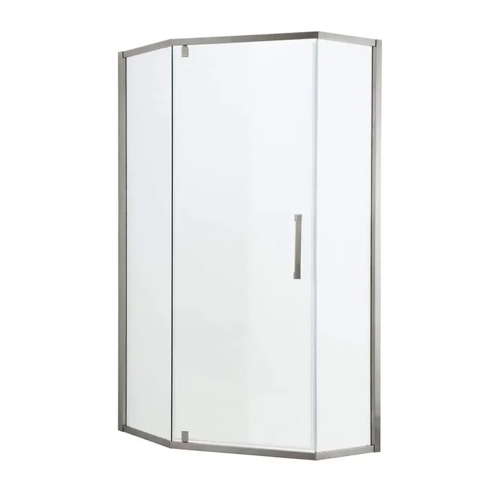 ANGELES HOME 34-1/8 in. W x 72 in. H Neo Angle Pivot Semi Frameless Corner Shower Enclosure in Brushed Nickel Finish with Hardware