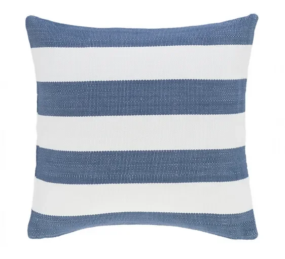 Annie Selke – Catamaran Stripe Indoor/Outdoor Square Decorative Pillow – Denim/White