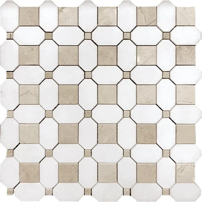 Apollo Tile Beige 12-in x 12-in Polished Natural Stone Marble Octagon Dot Patterned Floor and Wall Tile (5.16-sq. ft/ Carton)