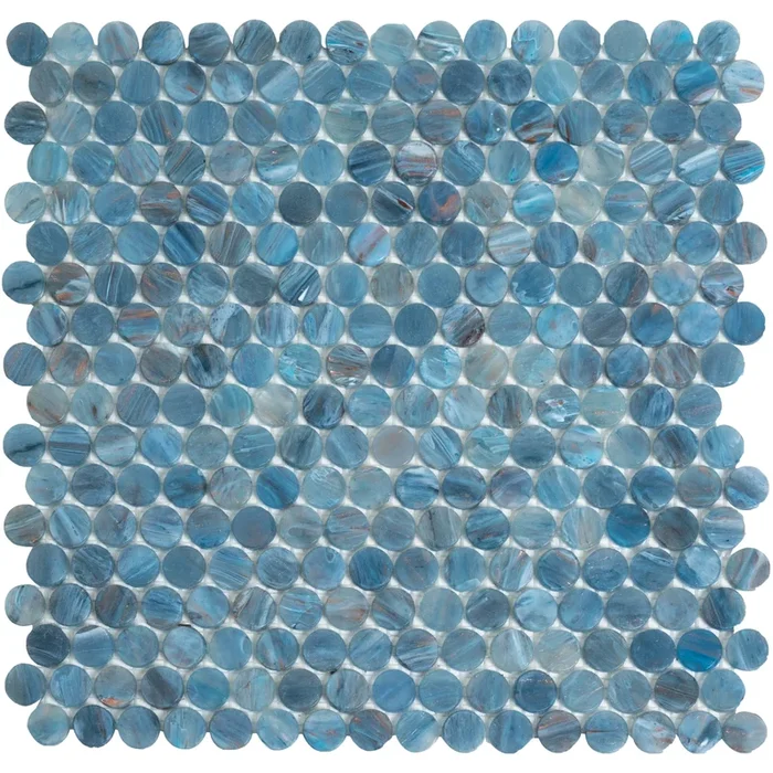Apollo Tile (Sample) Majeste Denim Blue 4-in x 4-in Glossy Glass Penny Round Patterned Floor and Wall Tile