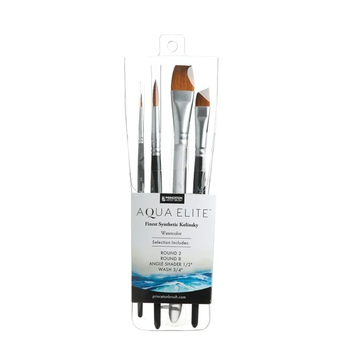 Aqua Elite Brush Set Watercolor 4Ct Series 4850 Short Matte Blk Handle