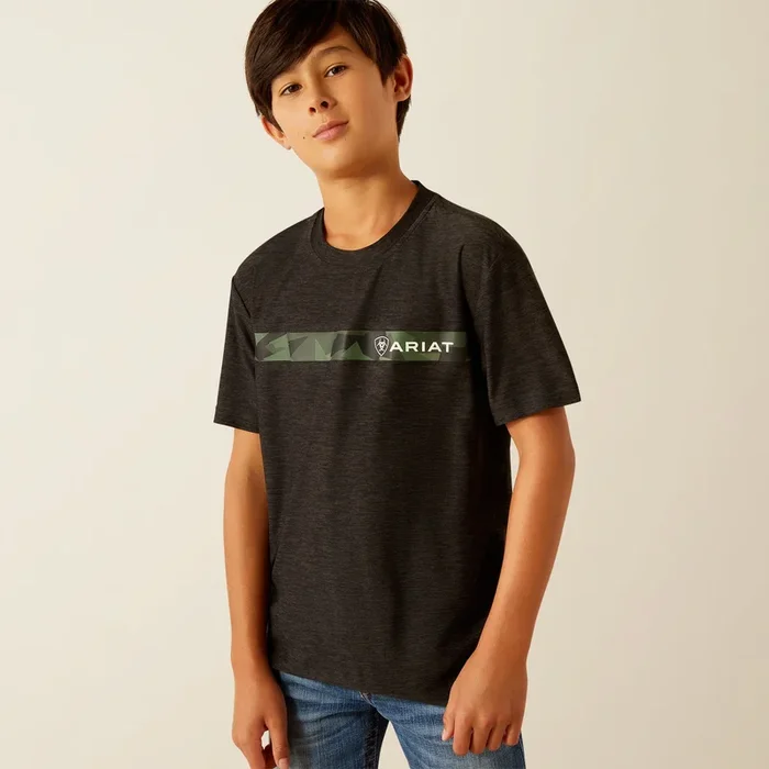 Ariat Boy’s TEK Heather Charcoal Camo Stripe Charger T-Shirt
