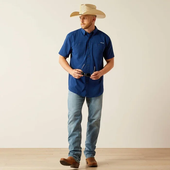Ariat Men’s Big & Tall 360 Airflow Estate Blue Short Sleeve Western Shirt