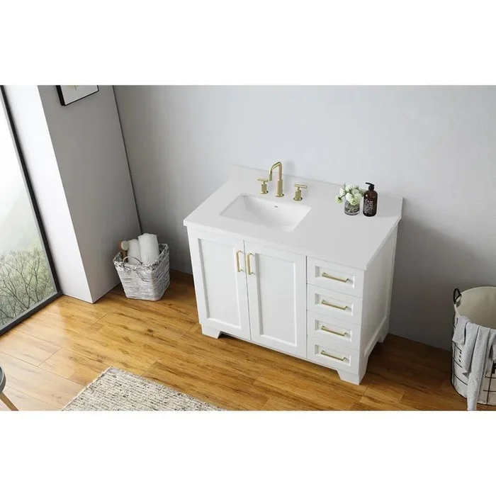 ARIEL Taylor 43-in White Single Sink Bathroom Vanity with White Quartz Top