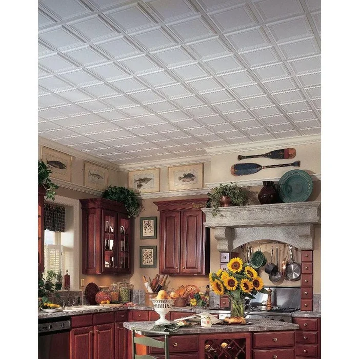 Armstrong Ceilings 24-in x 24-in Raised Panel HomeStyle 6-Pack White Patterned 15/16-in Drop Acoustic Panel Ceiling Tiles