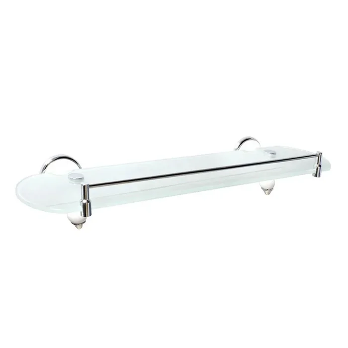 Arora 20 in. W Frosted Glass Shelf with Rail in White Porcelain and Polished Chrome