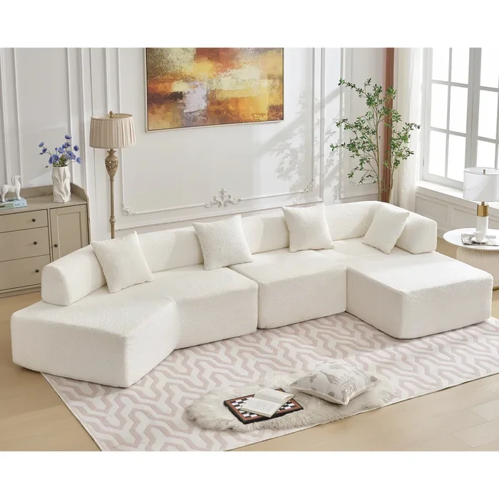 Arrived Modern Minimalist 140″ L Shape Couch ,No Assembly Required,Boucle,Modular Sofa ,Couch With Chaise,Free Combination Foam Filled Sofa, 4 Seats,White White Polyester Primary Living Space Soft Modern Foam Polyester 4 Seat