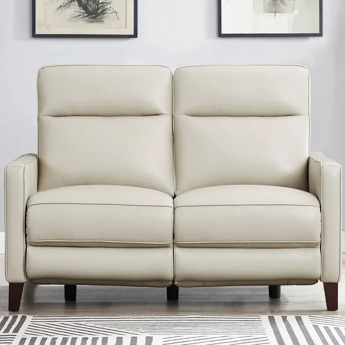 Ashby Power Headrest Zero Gravity Reclining Loveseat Beige Memory Foam Genuine Leather