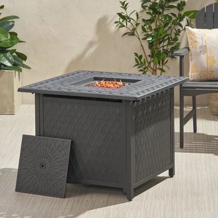 Aspen 32″ Square Firepit 37,000 Btu Matt Black Aluminium