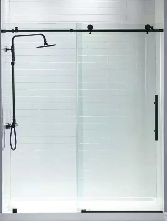 Austin 44 in. to 48 in. x 76 in. Frameless Sliding Shower Door with Shatter Retention Glass in Matte Black Finish