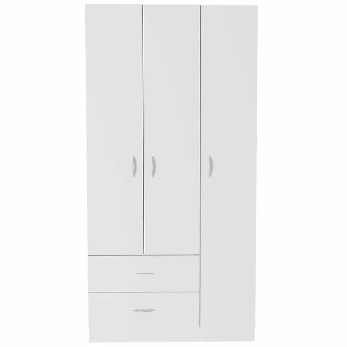 Austral 3 Door Armoire With Drawers, Shelves, And Hanging Rod White White White Bedroom Modern Particle Board Particle Board