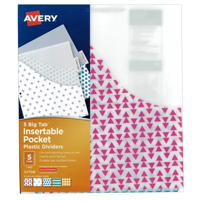 Avery Big 5 Tab Insertable Dividers With Pockets