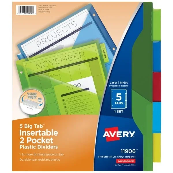 Avery Dividers for 3 Ring Binders – 5-Tab Multicolor Binder Dividers