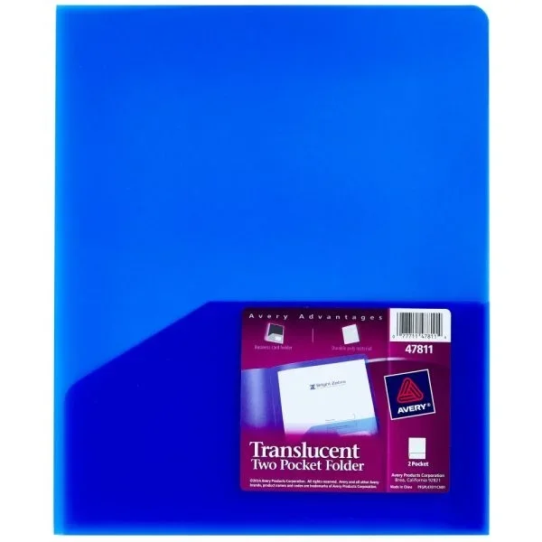Avery Translucent Two Pocket Water Resistant Folder