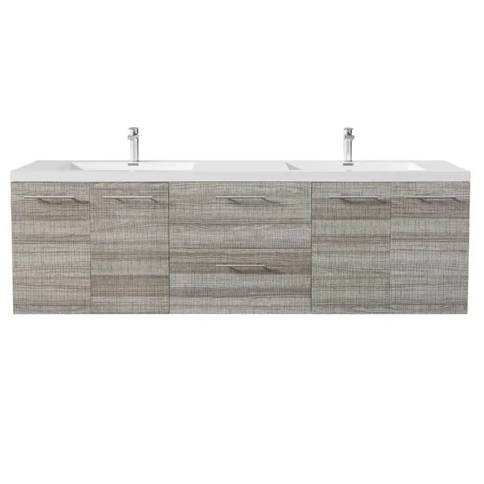 Axis 72 in. W x 20 in. D x 23 in. H Floating Double Sink Bath Vanity in Ash with White Acrylic Top