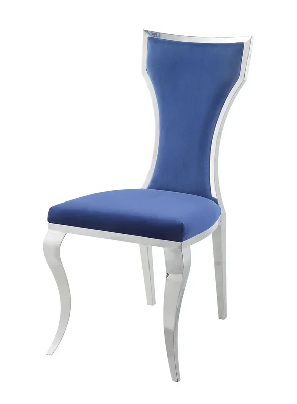 Azriel Side Chair(Set-2), Blue Velvet & Mirroed Silver Finish