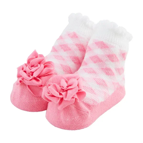 Baby Socks – Pink Gingham Flower