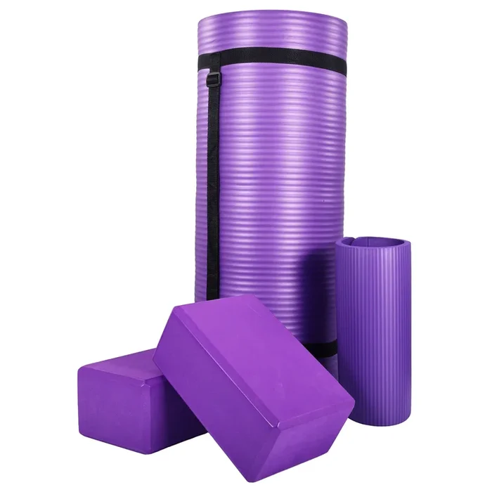 BalanceFrom Fitness 71″x24″ Anti Tear Yoga Mat w/Strap, Knee Pad & Blocks,Purple