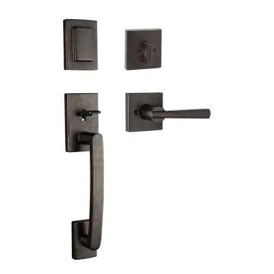 Baldwin Prestige Spyglass Single Cylinder Venetian Bronze Door Handleset with Square Spyglass Door Lever feat SmartKey Security