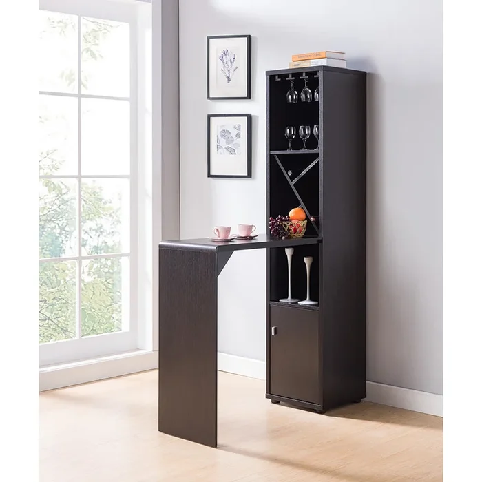 Bar Cabinet, Extended Table Kitchen Cabinet With Wine Bottle Compartment & Open Shelving, Red Cocoa Espresso Particle Board