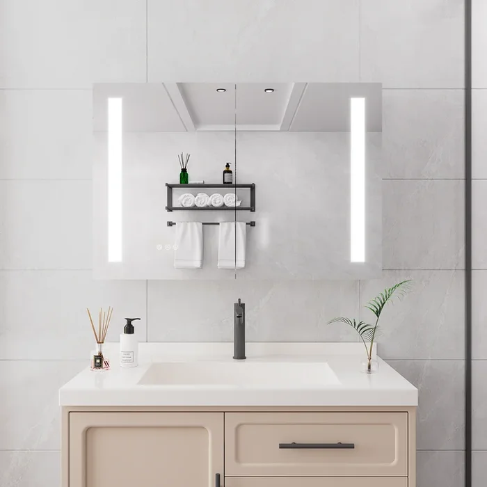 Bathroom Medicine Cabinet with Lights, 36×24 Inch LED Medicine Cabinet with Mirror, Double Door Lighted Medicine Cabinet with Defogger, Dimmer, Surface Mount