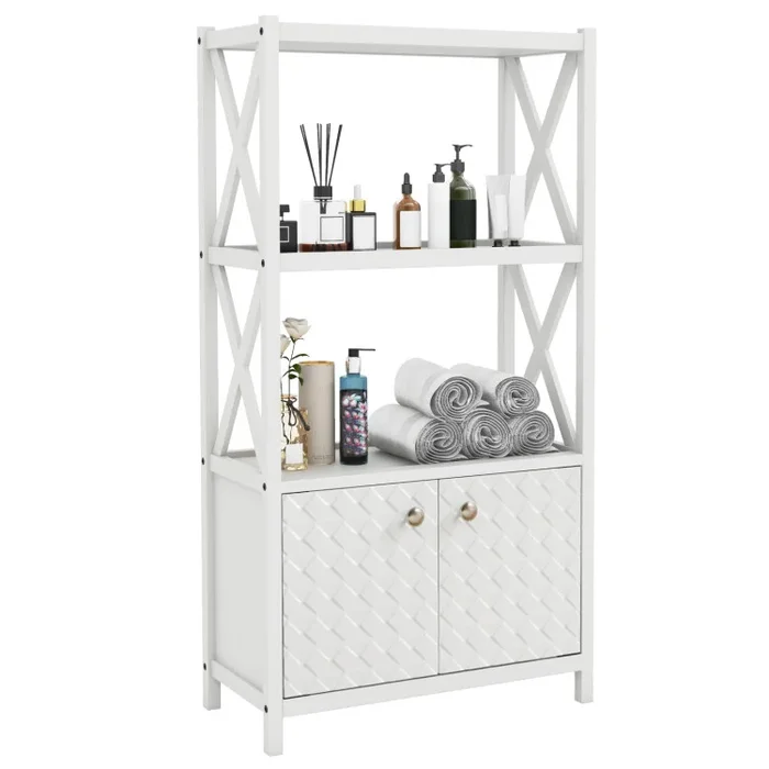Bathroom Storage Cabinet with Open Shelves and Double Doors