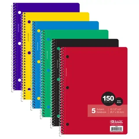 Bazic Products 10-1/2 in. W X 8 in. L Wide Ruled Side-Spiral Assorted Notebook