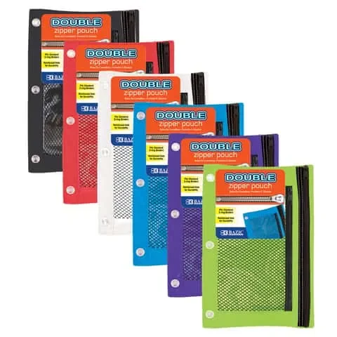 Bazic Products 10.16 in. H X 0.28 in. W X 6.85 in. D Double Zipper Pouch Pencil Case Assorted