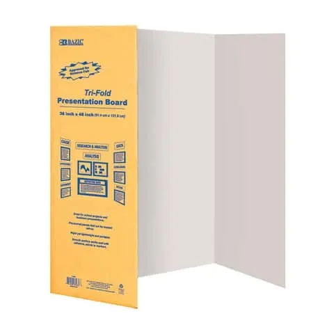 Bazic Products 36 in. W X 48 in. L White Tri-Fold Display Board