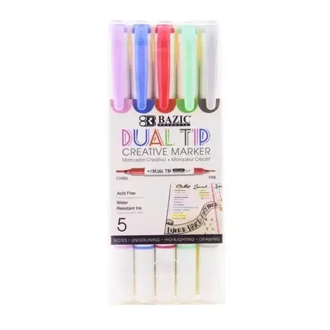 Bazic Products Assorted Fine and Chisel Tips Markers 5 pk