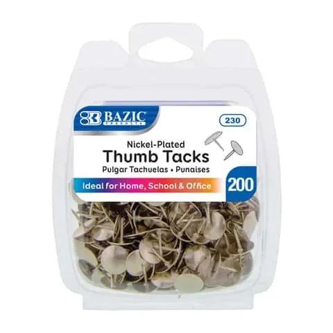 Bazic Products Regular Silver Thumb Tacks 200 pk