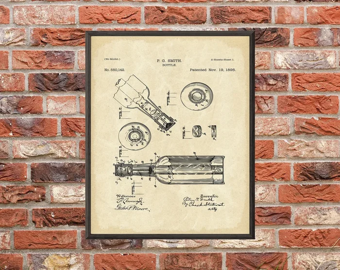 Beer Bottle Patent Print – Digital Download – 7 Different Backgrounds Included