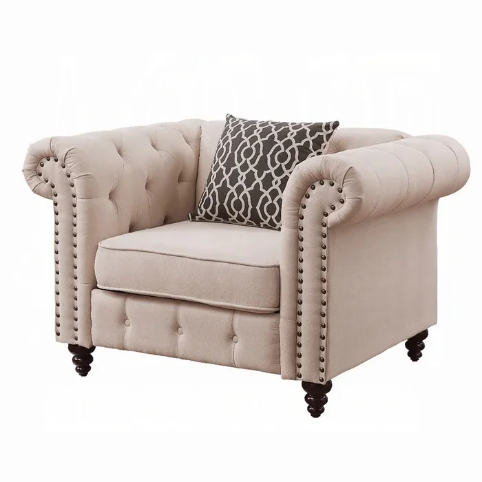 Beige Tufted Accent Chair With Pillow Beige Primary Living Space Wood Fabric