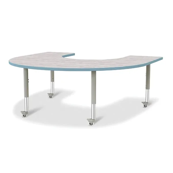 Berries Horseshoe Activity Table – 60″ X 66″, Mobile – Driftwood Gray/Coastal Blue/Gray