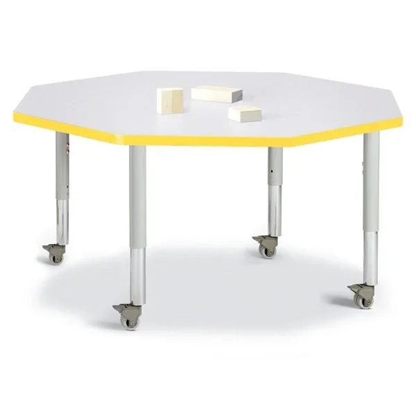 Berries® Octagon Activity Table – 48″ X 48″, Mobile – Freckled Gray/Yellow/Gray