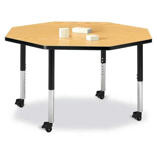 Berries® Octagon Activity Table – 48″ X 48″, Mobile – Oak/Black/Black