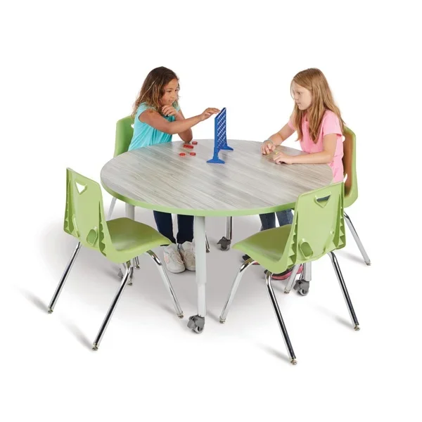 Berries Round Activity Table – 48″ Diameter, Mobile, Driftwood Gray/Key Lime/Gray